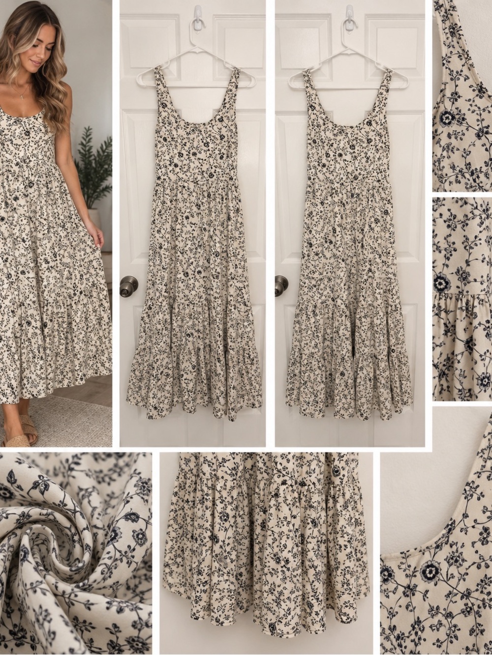 Signature Cream Maxi Dress with Navy Floral Print
